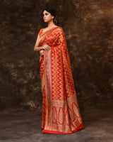 Orange Red Chevron Rangkaat Banarsi Silk Saree