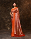 Orange Floral Kora Silk Saree with Running Blouse Piece