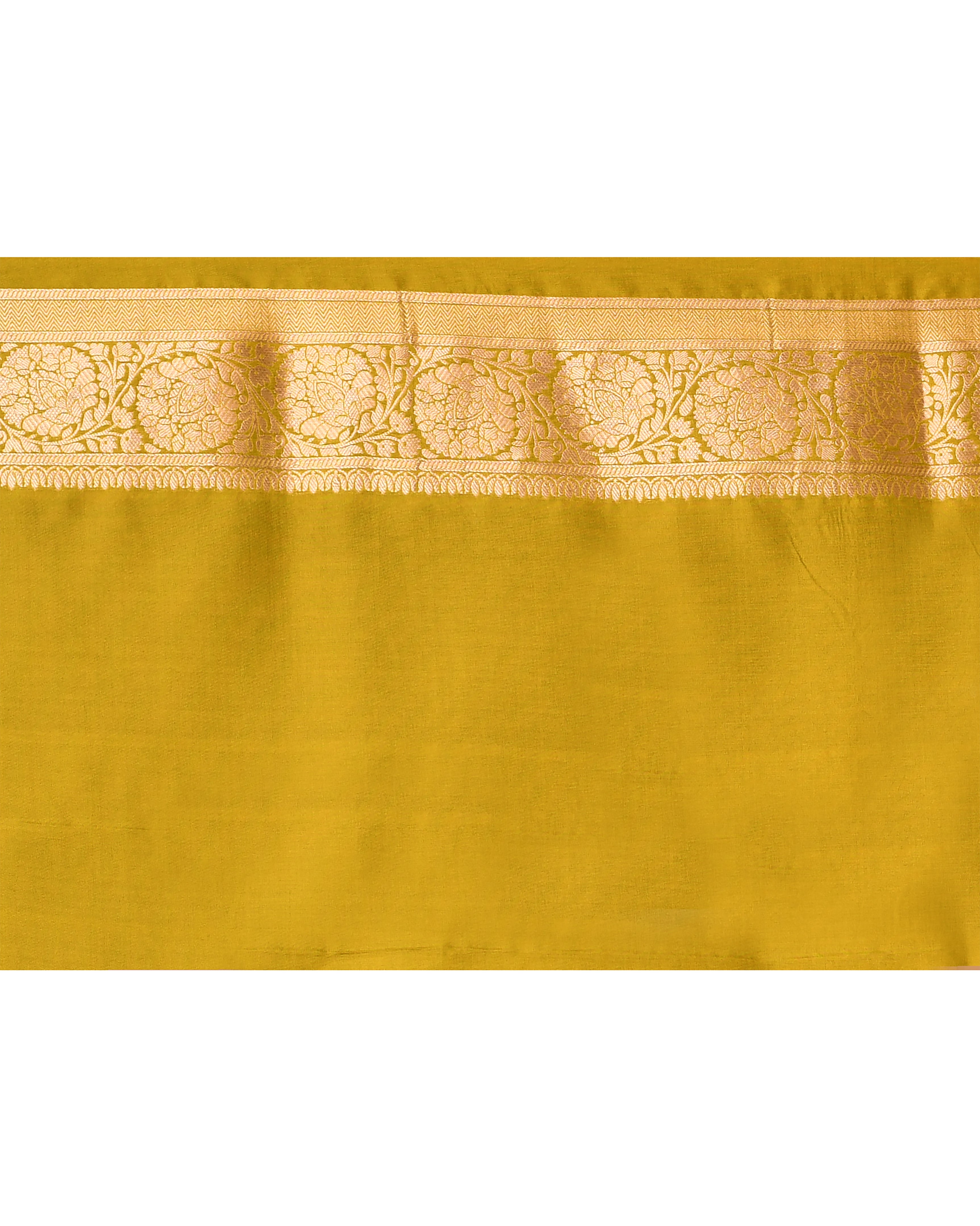 Lime Brocade Banarsi Silk Saree with Running Blouse Piece