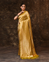 Lime Brocade Banarsi Silk Saree with Running Blouse Piece