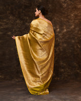 Lime Brocade Banarsi Silk Saree with Running Blouse Piece