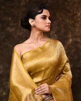 Lime Brocade Banarsi Silk Saree with Running Blouse Piece