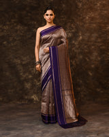 Purple Floral Kora Silk Saree with Running Blouse Piece