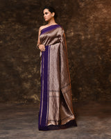 Purple Floral Kora Silk Saree with Running Blouse Piece