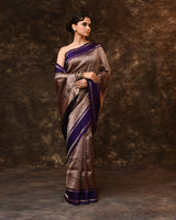 Purple Floral Kora Silk Saree with Running Blouse Piece