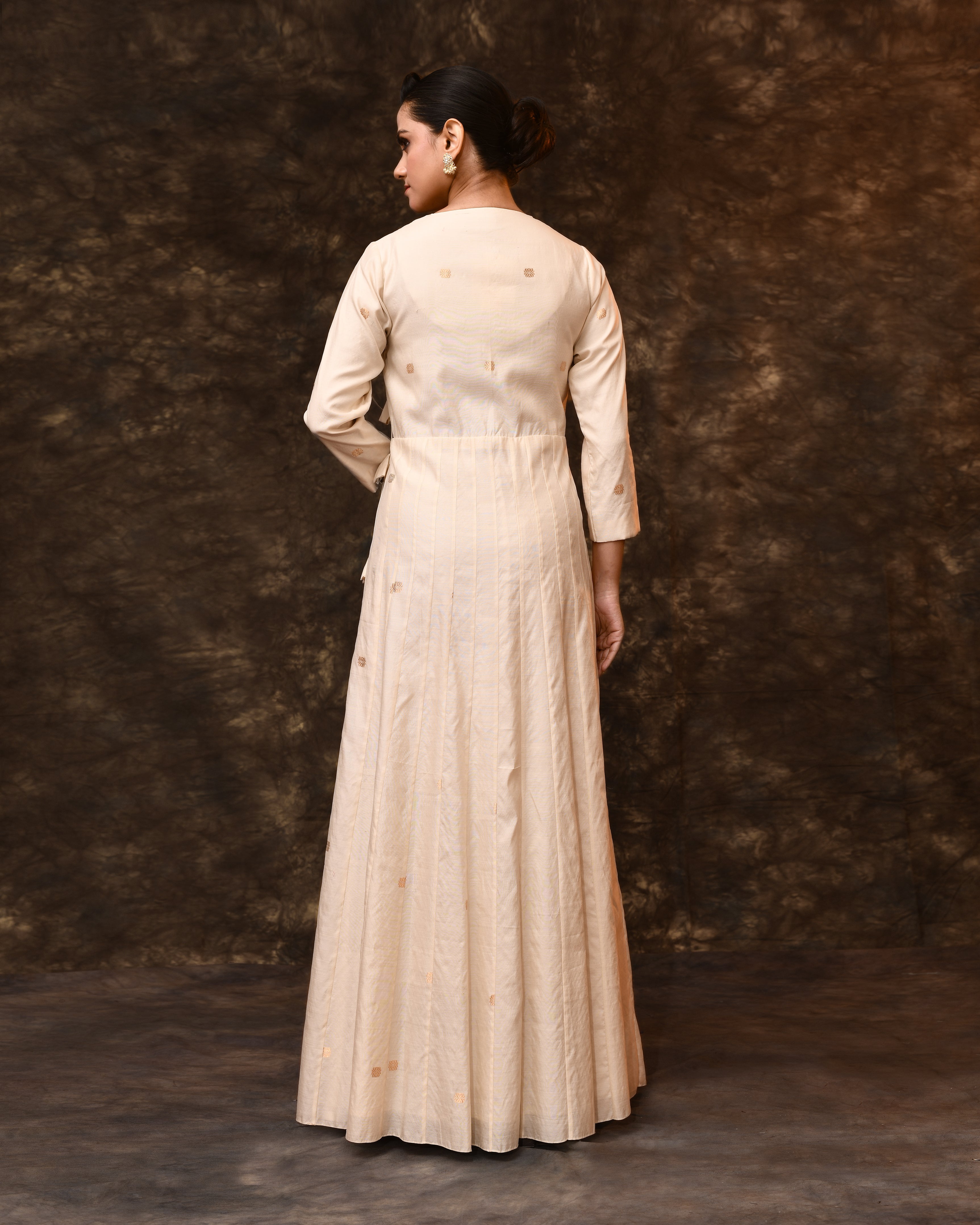 White Gold Booti Summer Silk Angrakha