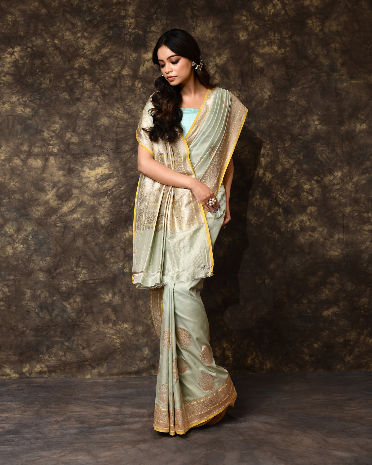 Powder Blue Kadhua Banarsi Boota Silk Saree