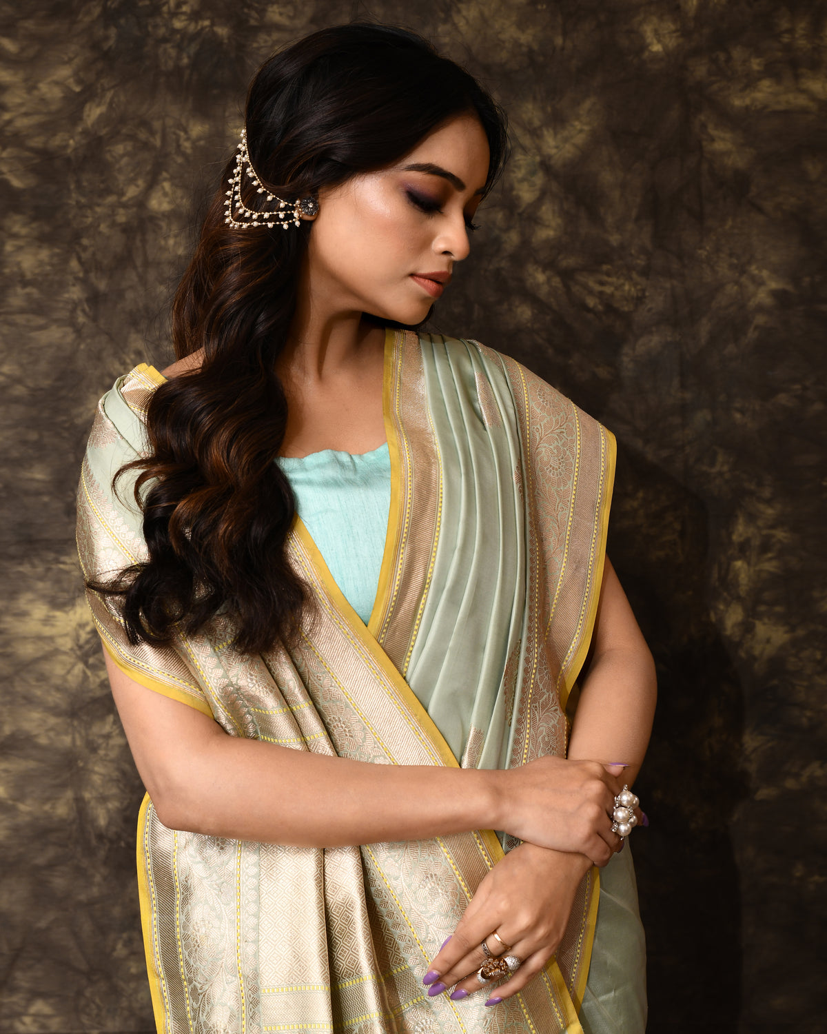 Powder Blue Kadhua Banarsi Boota Silk Saree