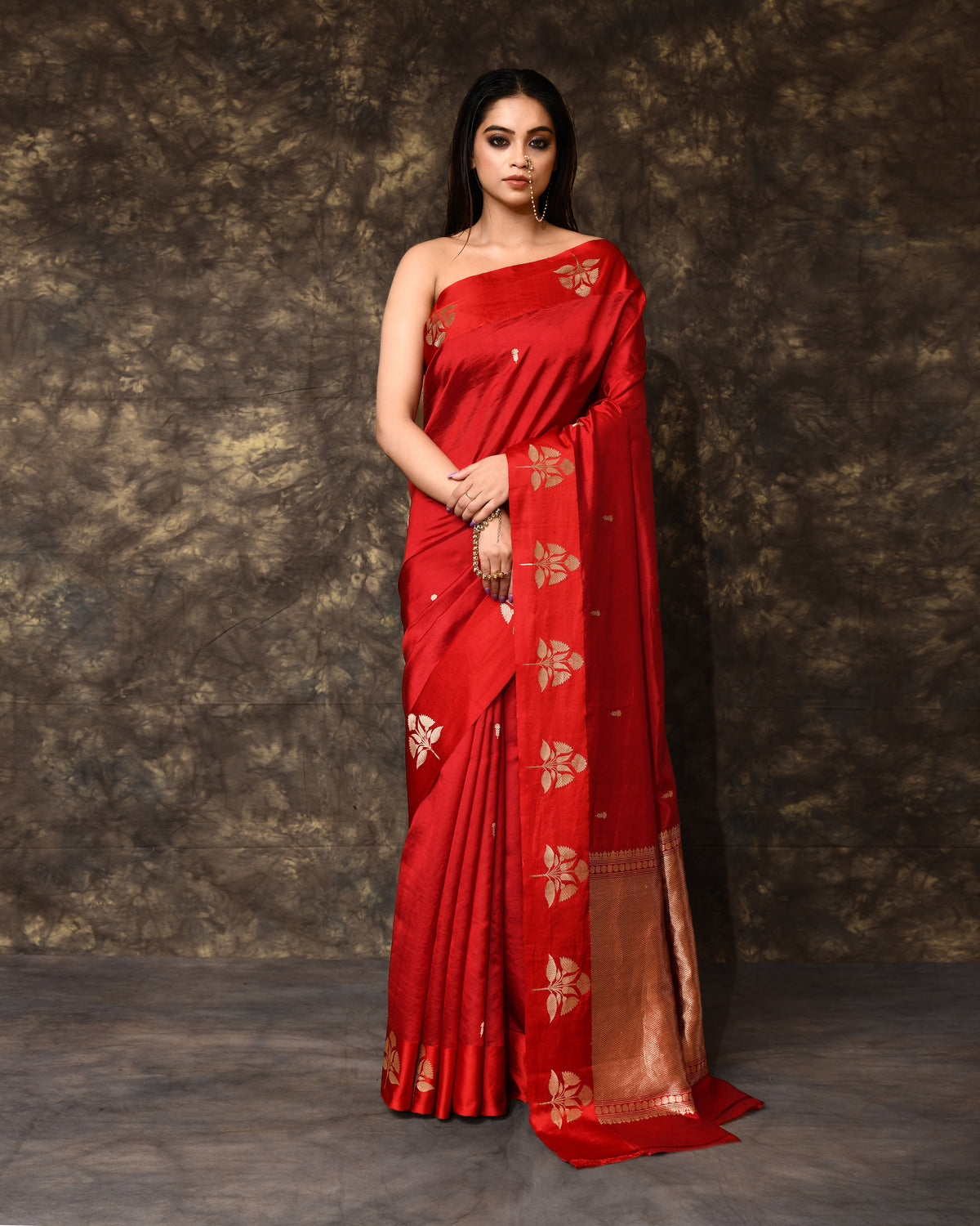 Red Floral Poona Silk Saree