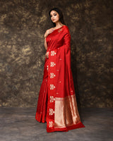 Red Floral Poona Silk Saree