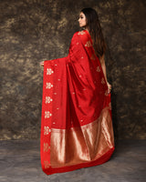 Red Floral Poona Silk Saree