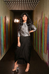 Satin Drape Skirt with Short Brocade Silk Contemporary Weave Jacket