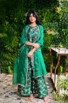 Emerald Green Banarasi Silk Kurta Sharara Set
