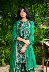 Emerald Green Banarasi Silk Kurta Sharara Set