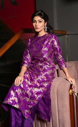 Purple Banarasi Silk Kurta Set with Pockets