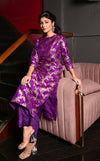 Purple Banarasi Silk Kurta Set with Pockets