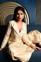 Ivory Banarasi Silk Jacket Garara Set