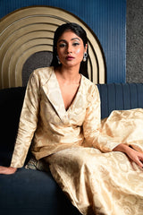 Ivory Banarasi Silk Jacket Garara Set