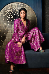 Purple Woven Banarasi Silk Jacket Garara Set