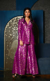 Purple Woven Banarasi Silk Jacket Garara Set