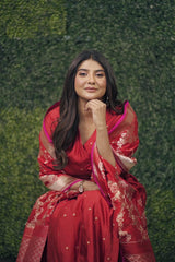 Parno Mittra in Red Summer Silk Booti Angrakha