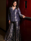 Pratibha Singh in Blue Brocade Silk Jacket Garara Set