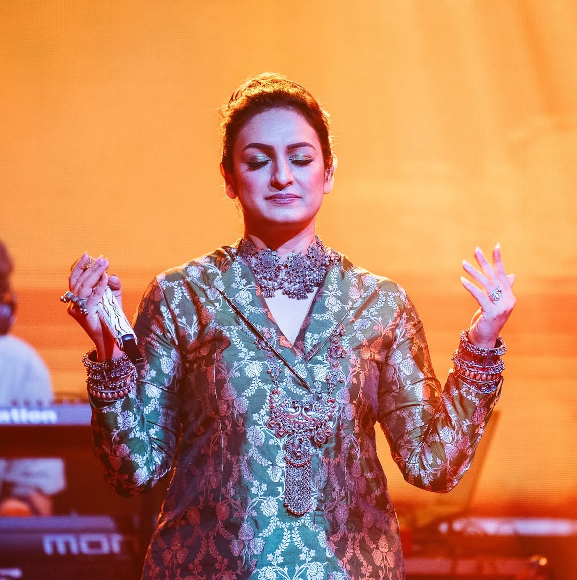 Akriti Kakkar in Green Banarsi Silk Jacket Garara Set