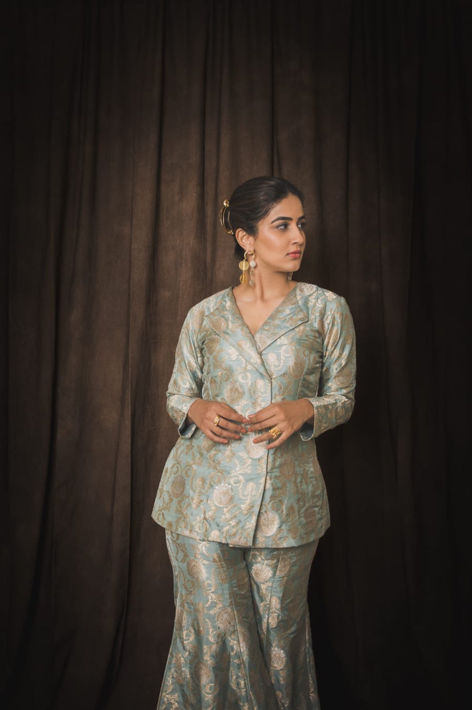 Vaidehi Parashurami in Powder Blue Brocade Garara Set