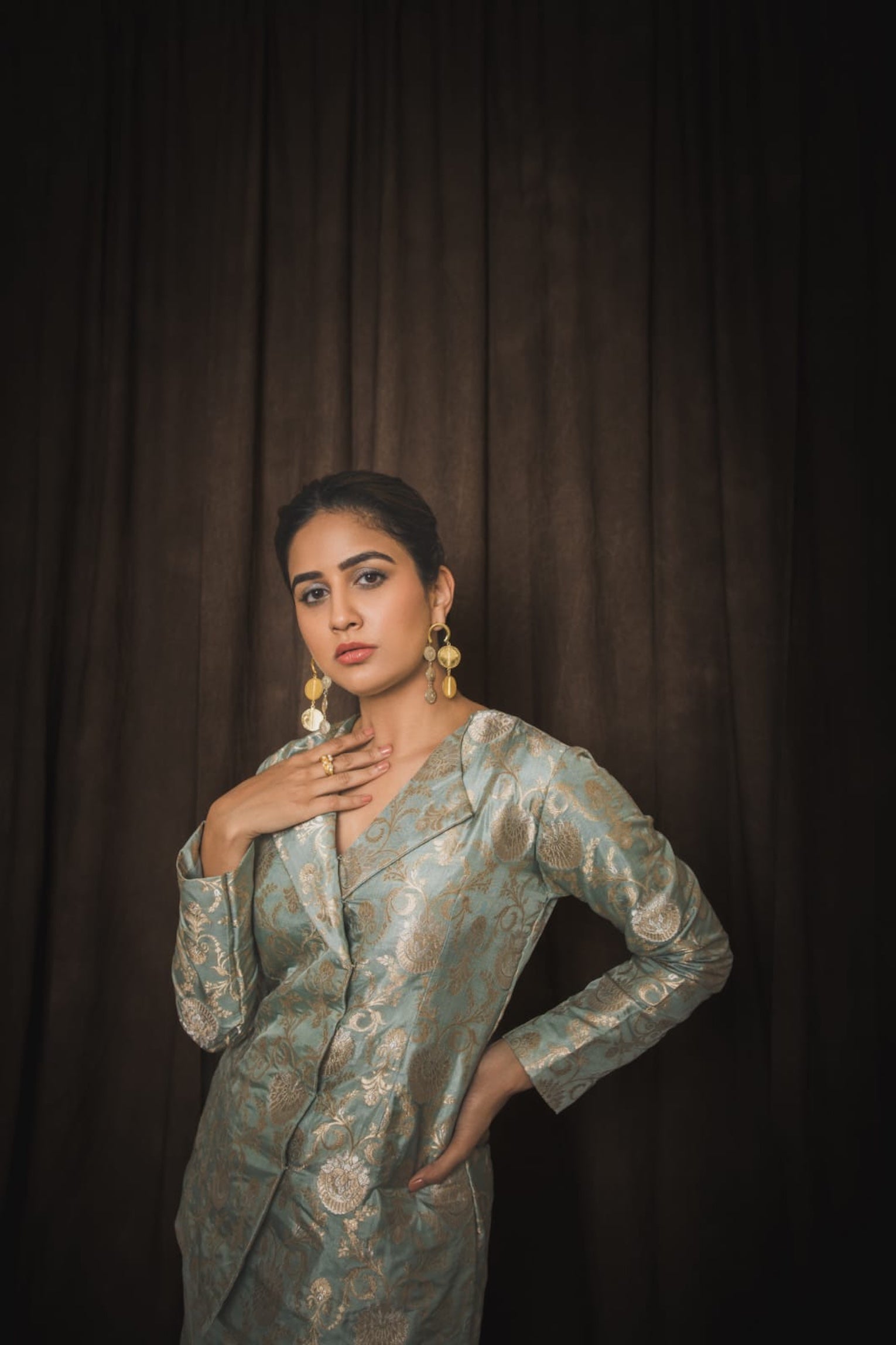 Vaidehi Parashurami in Powder Blue Brocade Garara Set