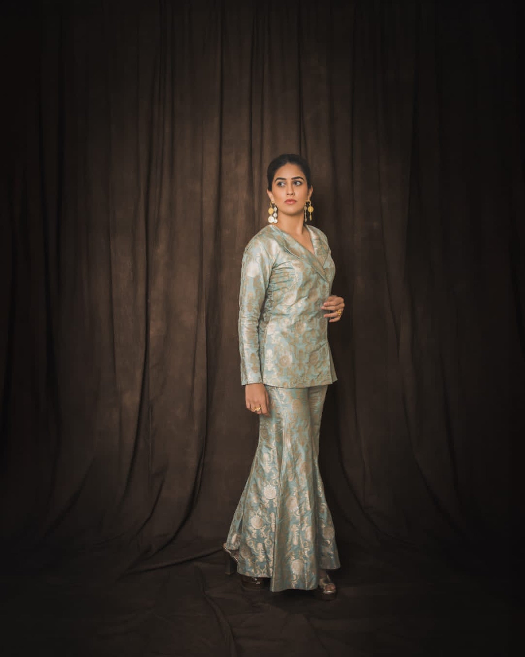 Vaidehi Parashurami in Powder Blue Brocade Garara Set
