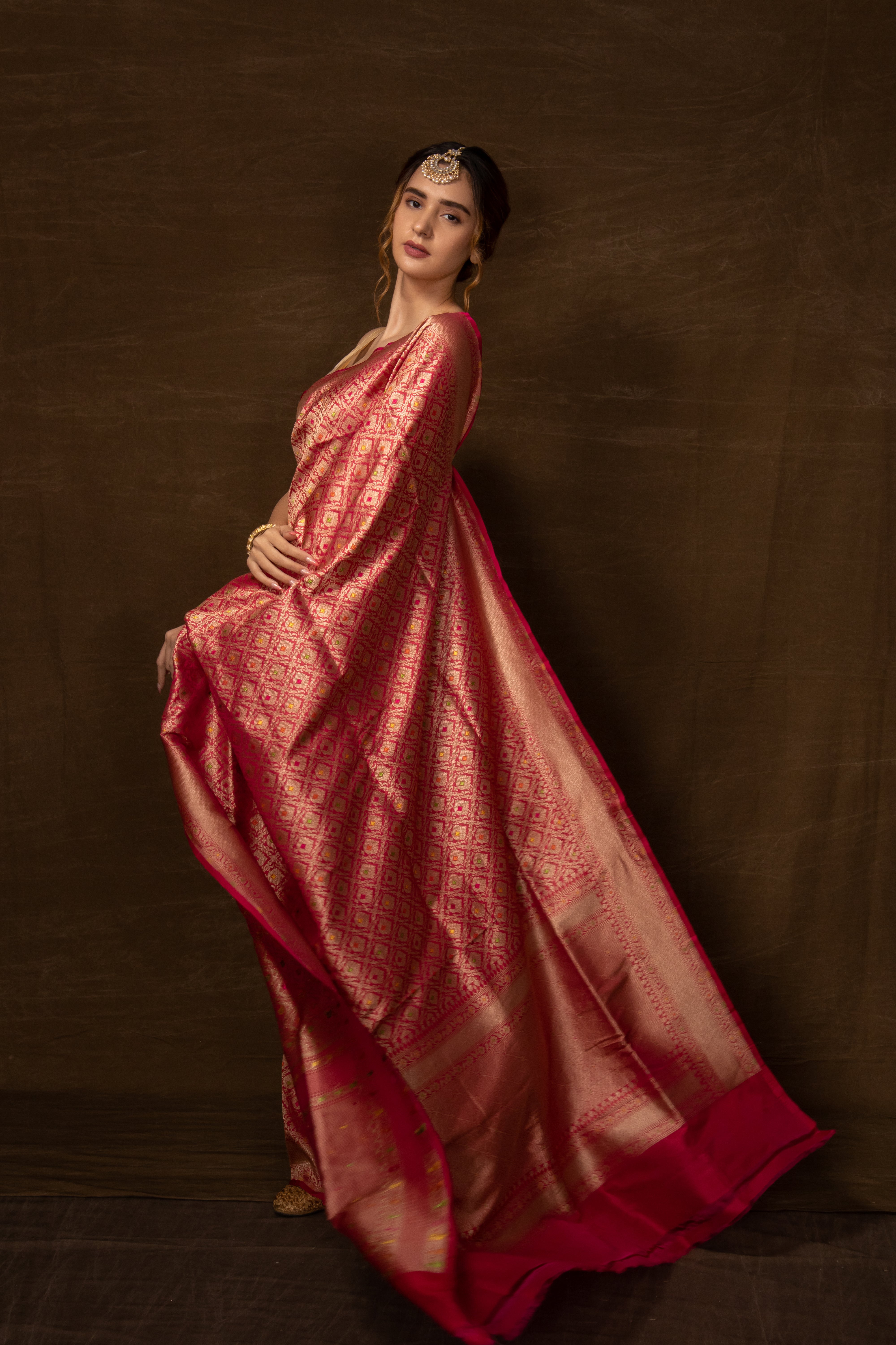 Banarasi Meenakari Jaal Rani Silk Saree