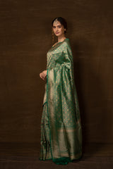 Banarasi Meenakari Jaal Green Silk Saree