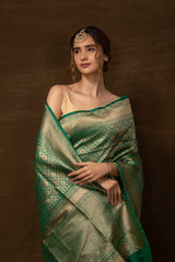 Banarasi Meenakari Jaal Green Silk Saree