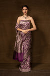 Banarasi Shikargah Purple Silk Saree