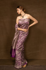 Banarasi Shikargah Purple Silk Saree