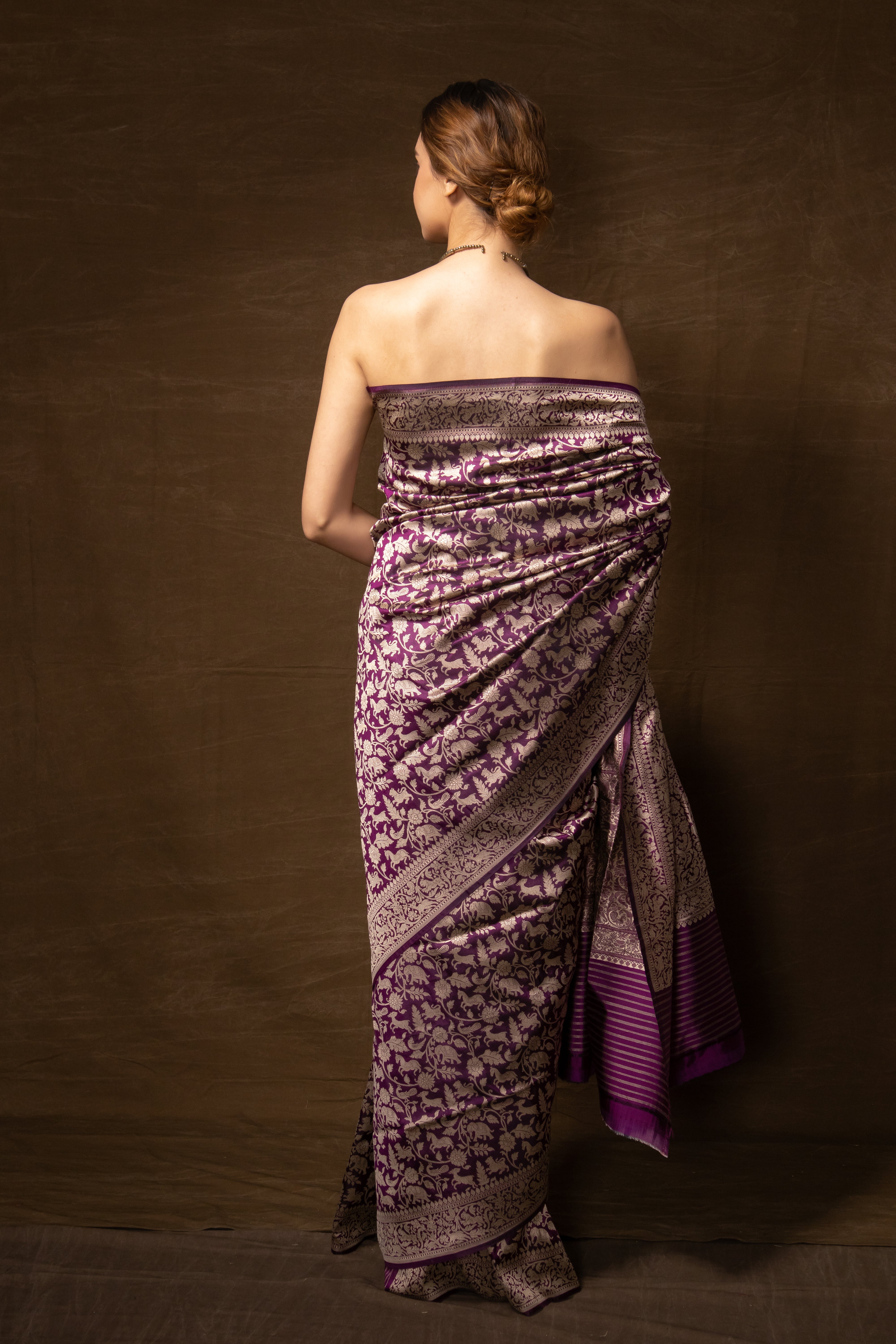 Banarasi Shikargah Purple Silk Saree