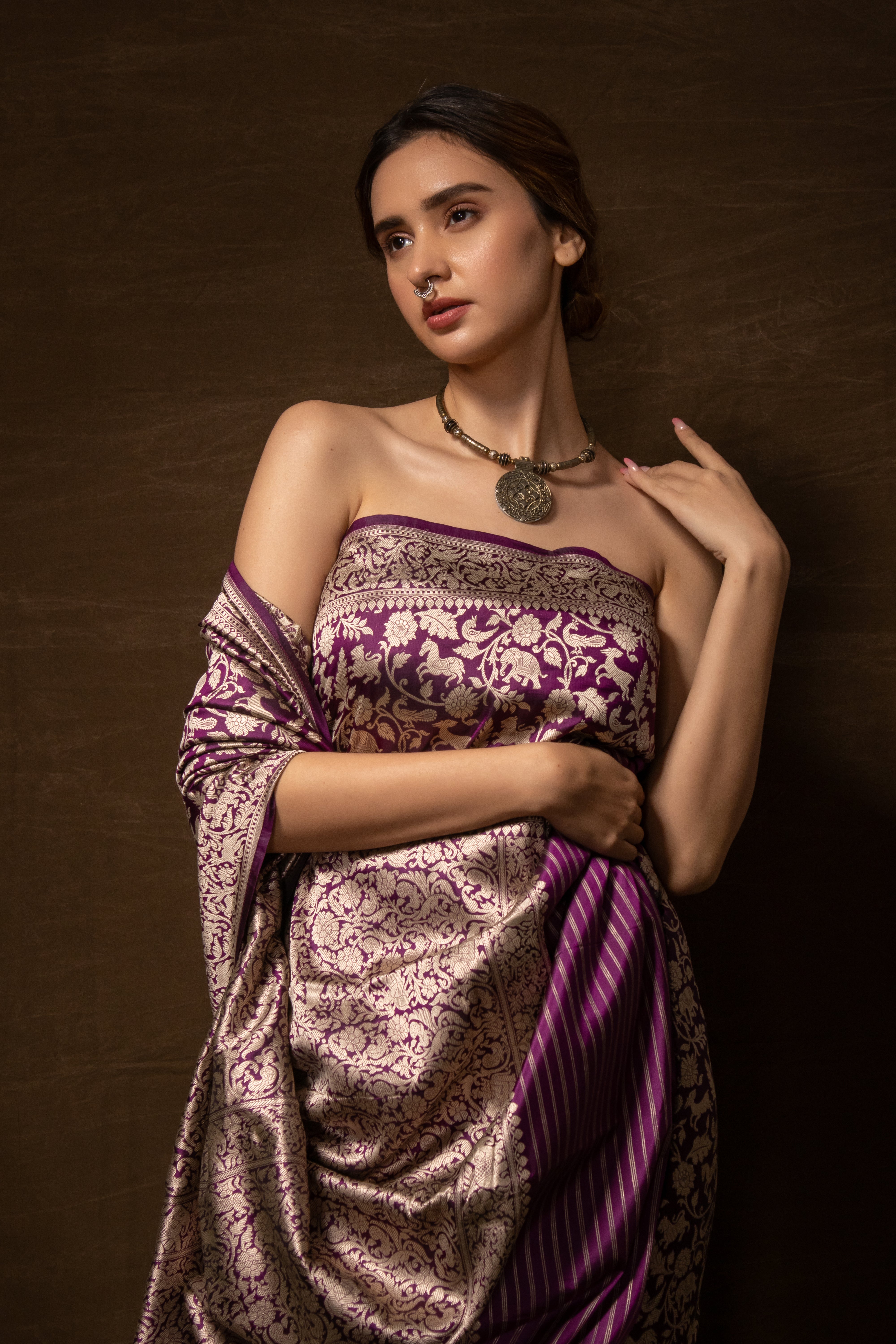 Banarasi Shikargah Purple Silk Saree
