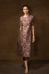 Banarasi Jaal Brown Kurta with Silver zari Weaving and Raw Silk Pant