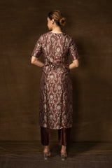 Banarasi Jaal Brown Kurta with Silver zari Weaving and Raw Silk Pant
