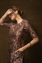 Banarasi Jaal Brown Kurta with Silver zari Weaving and Raw Silk Pant