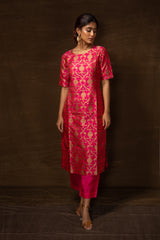 Banarasi Jaal Rani Kurta with Raw Silk Pant