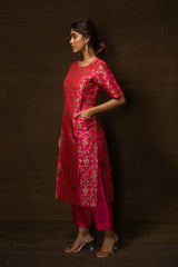 Banarasi Jaal Rani Kurta with Raw Silk Pant