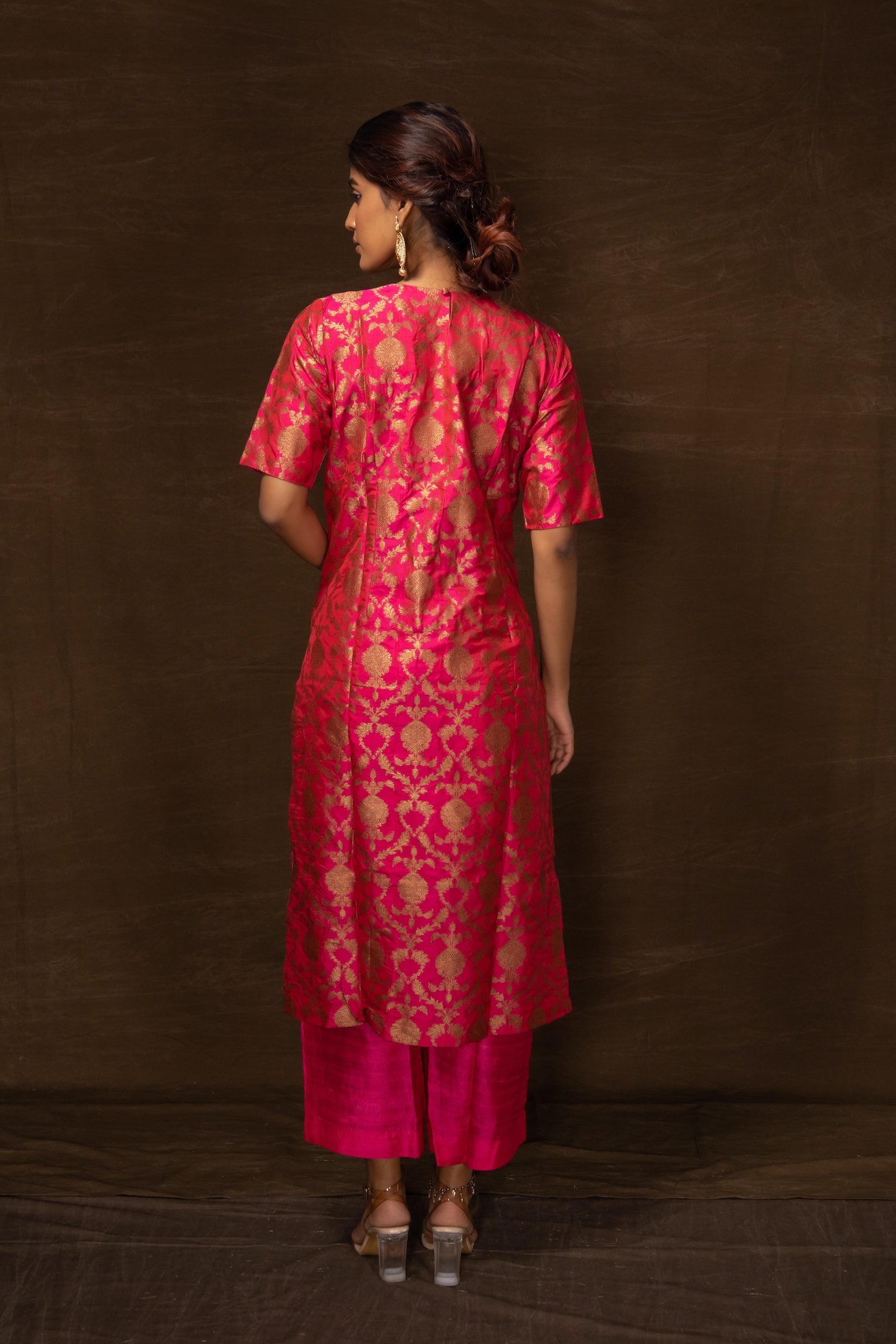 Banarasi Jaal Rani Kurta with Raw Silk Pant