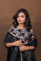 Black Sharara Set with Meenakari Details & Organza Scallop Dupatta