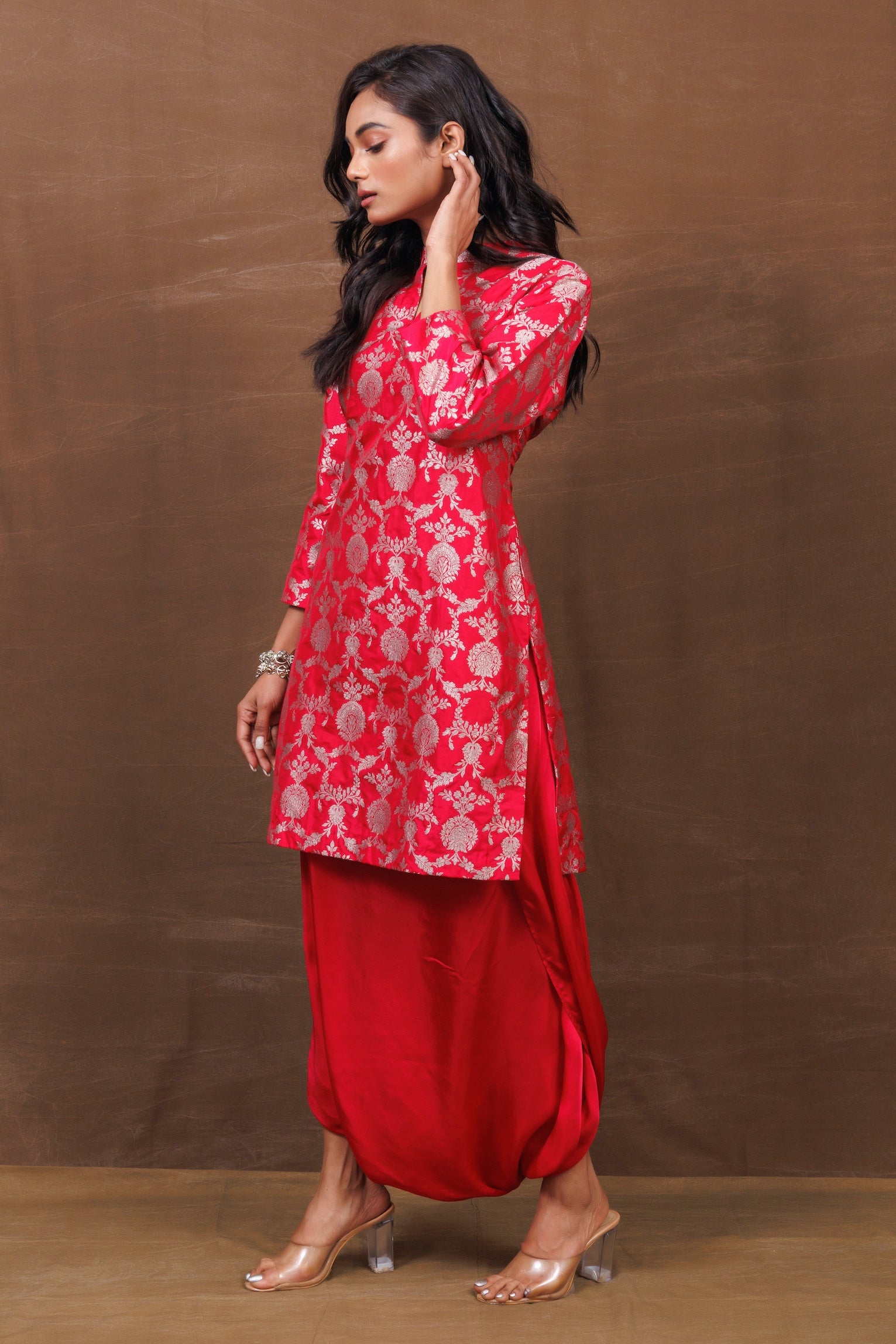 Red Brocade Dhoti Set