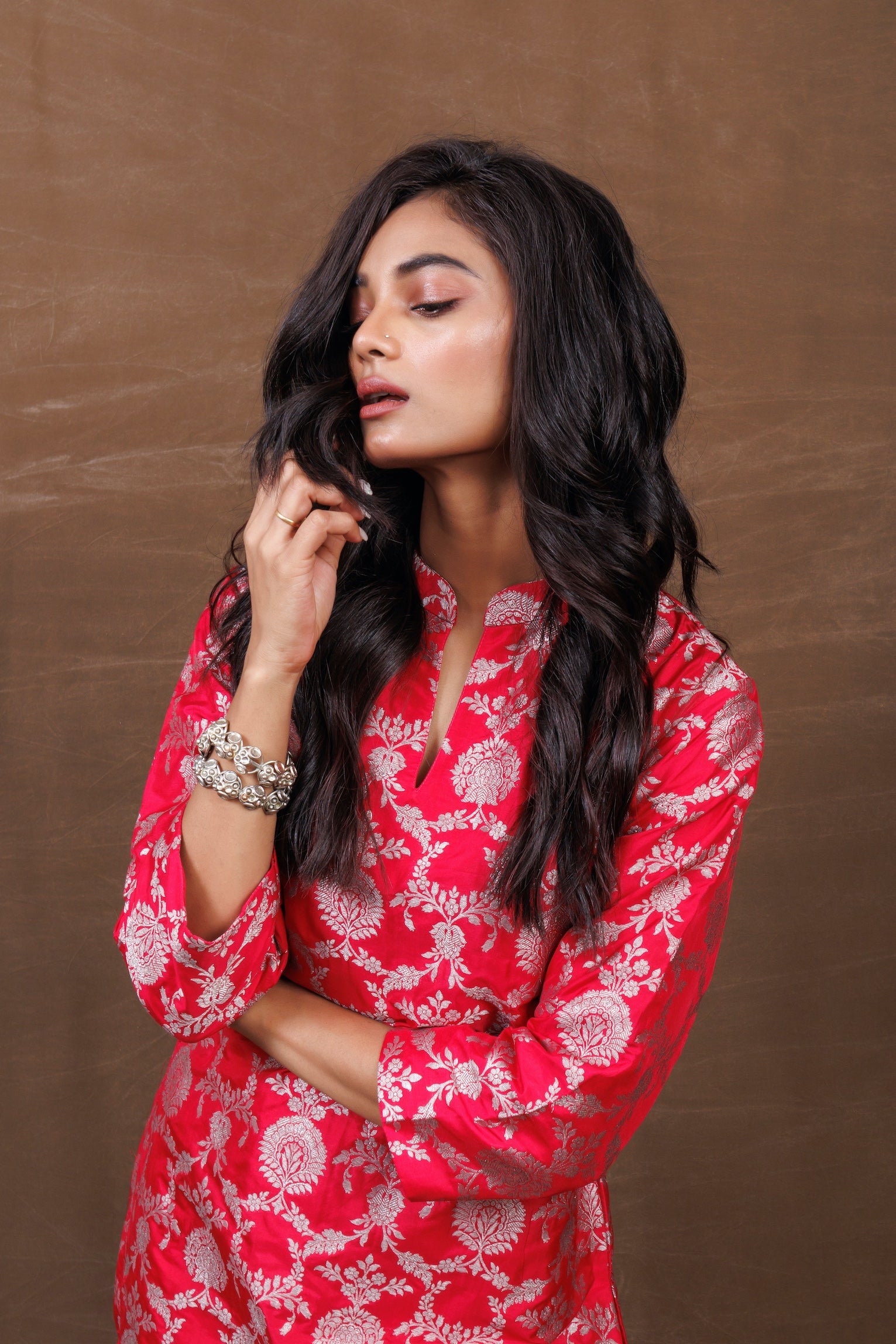 Red Brocade Dhoti Set