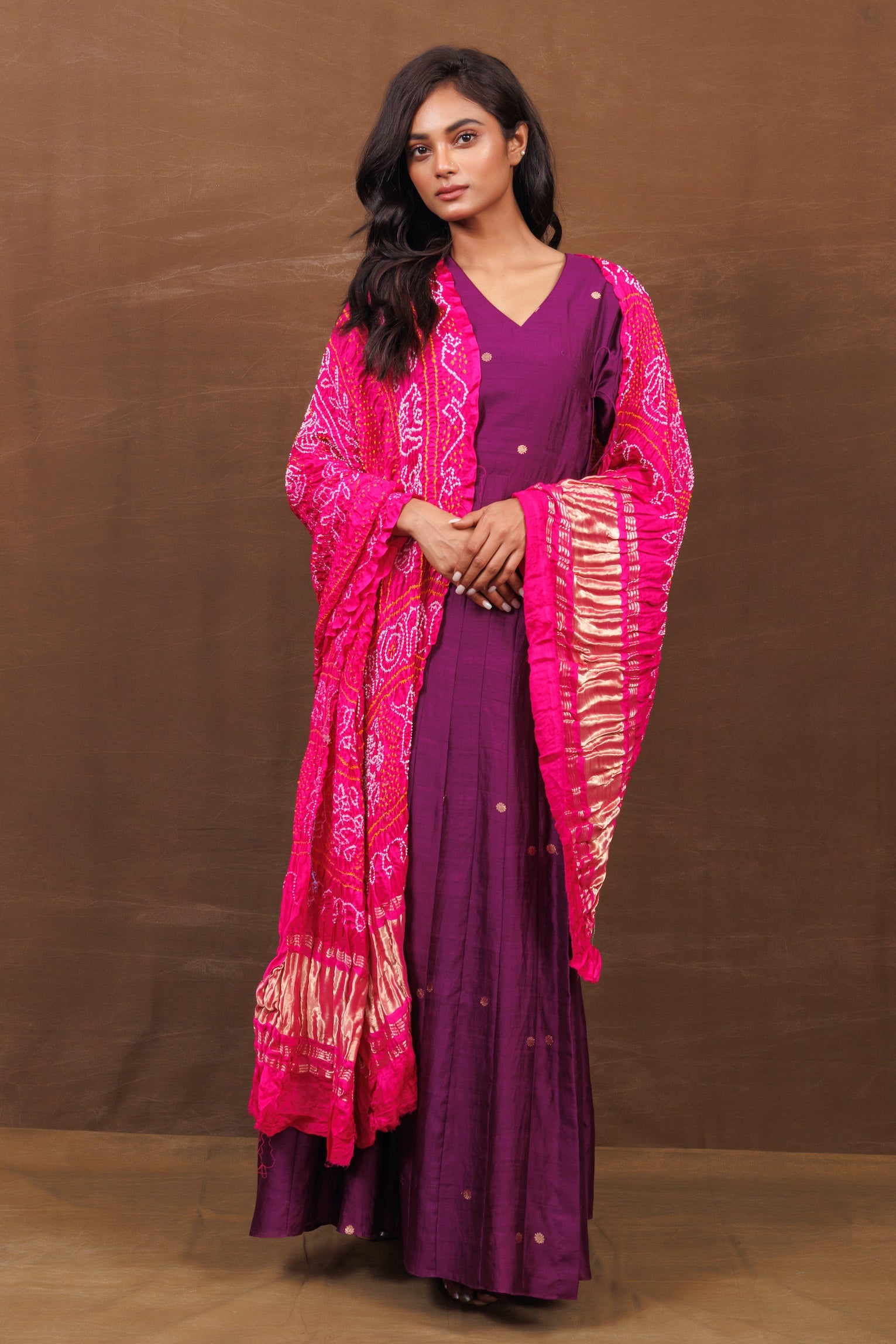 Purple Banarasi Angrakha with Bootis