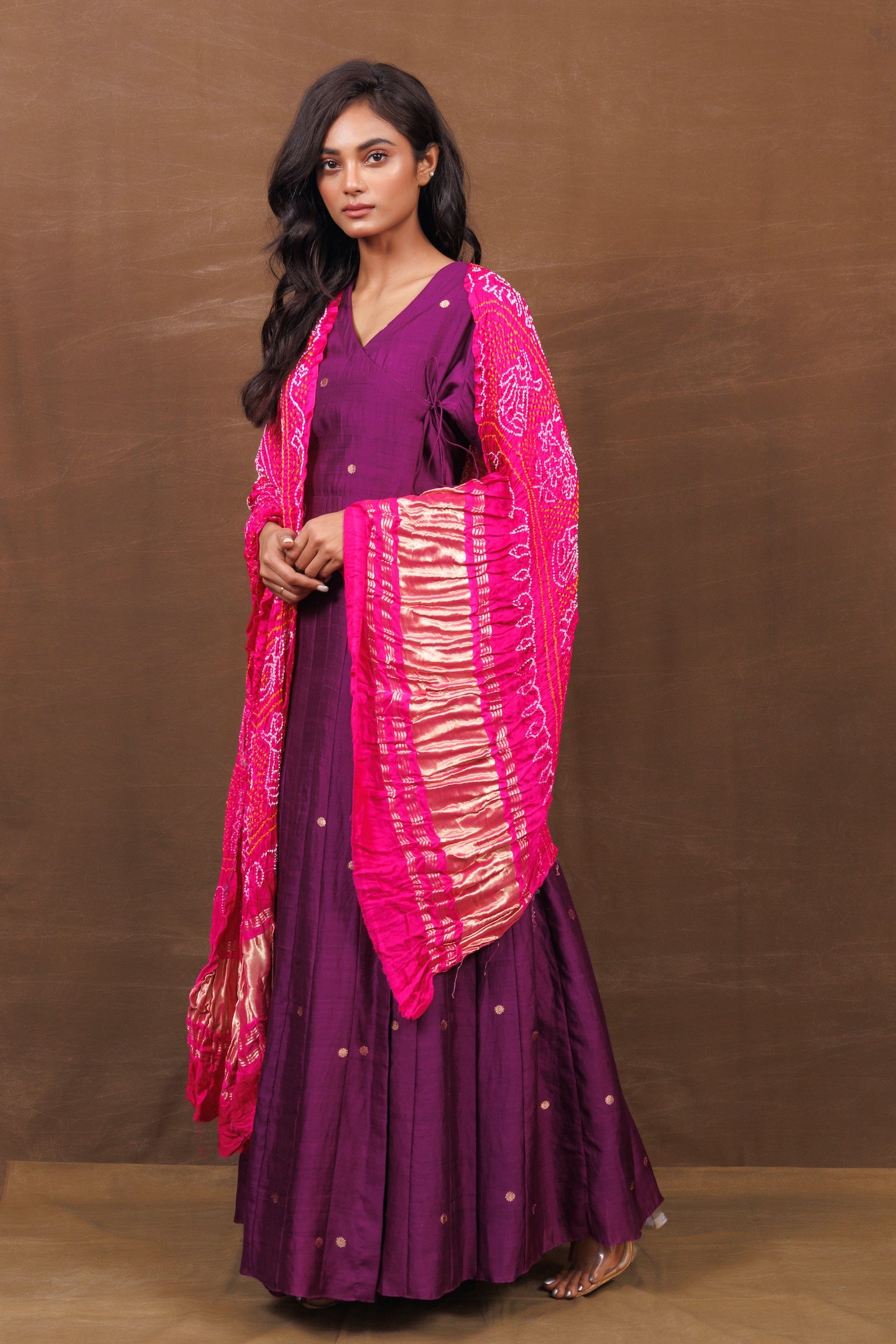 Purple Banarasi Angrakha with Bootis