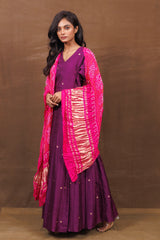 Purple Banarasi Angrakha with Bootis