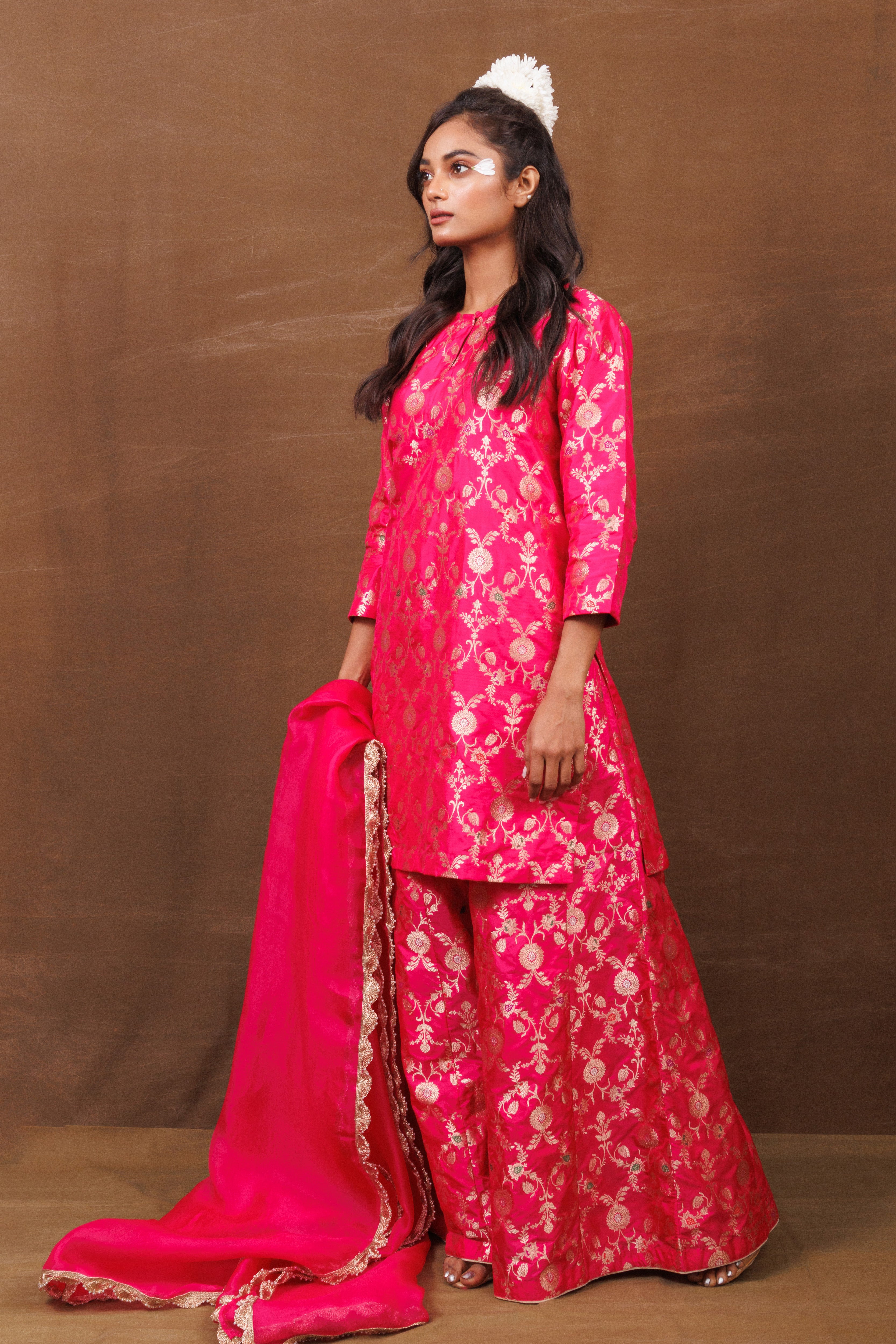 Rani Pink Banarasi Silk Sharara Set
